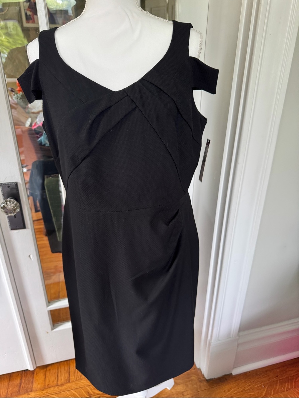 Tahari ASL Black Cold-Shoulder Midi Dress